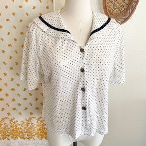 Vintage Fritzi Polka Dot Sailor Collar Blouse Made in USA Small Nautical Top